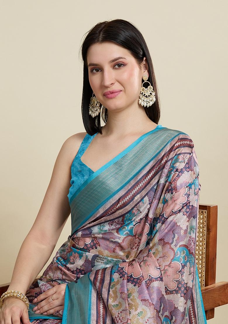 Tea Blue Woven Cotton Saree Set