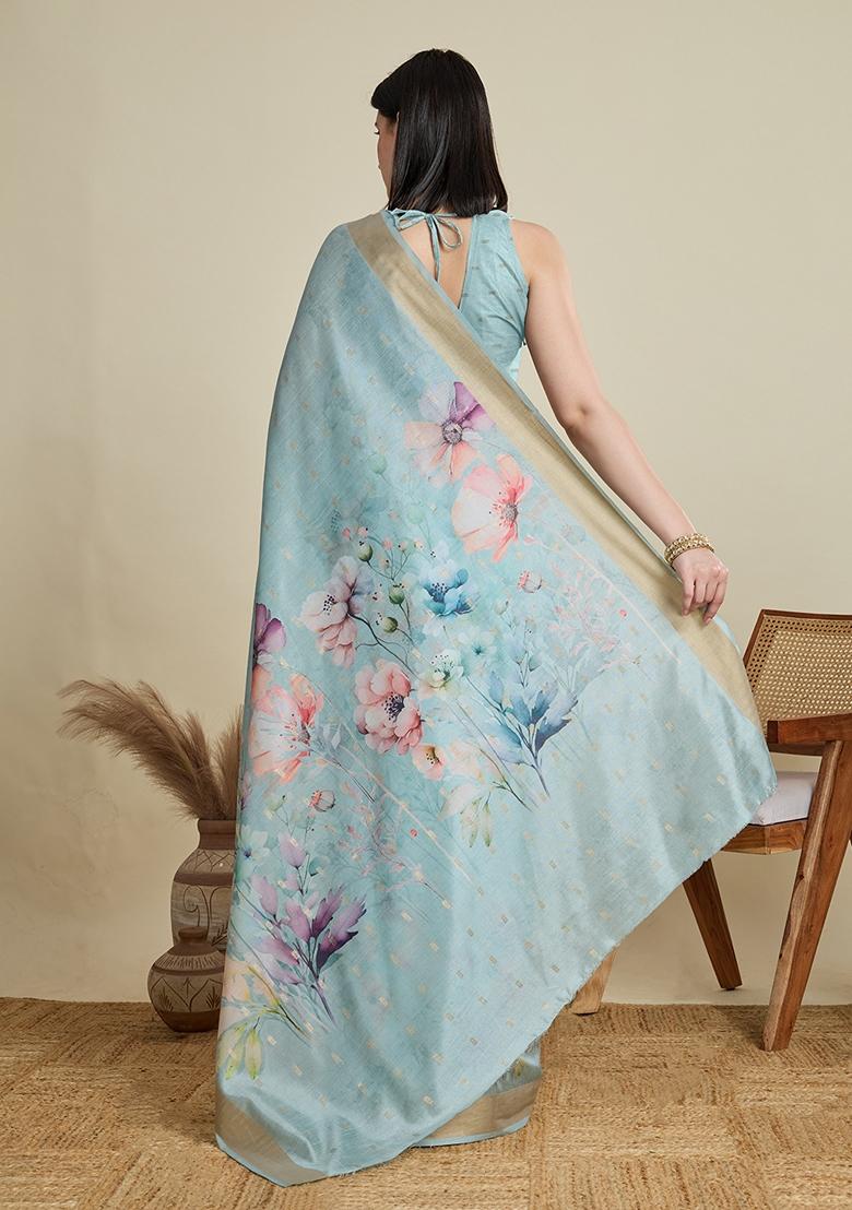 Sea Green Woven Cotton Saree Set