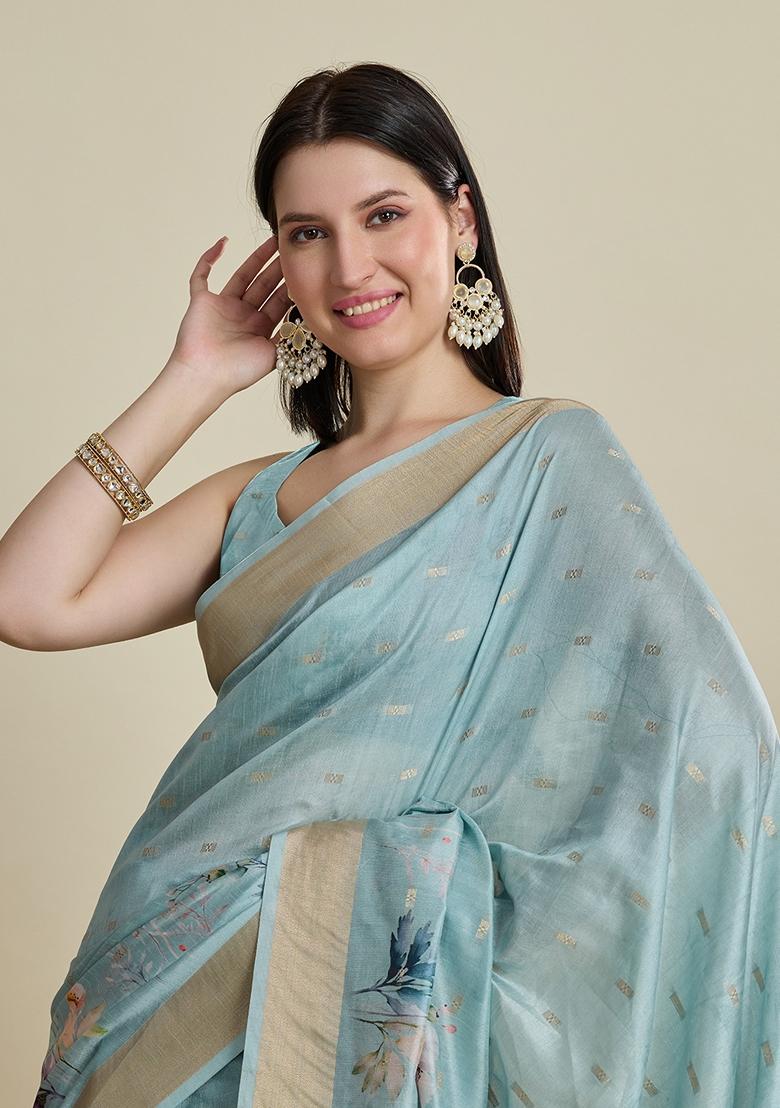 Sea Green Woven Cotton Saree Set