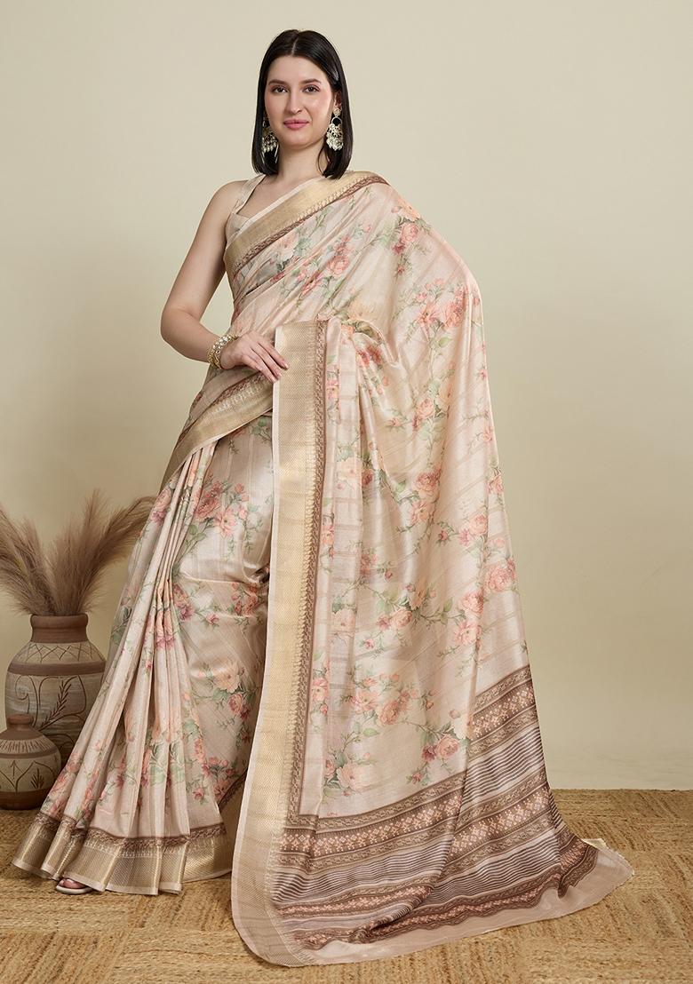 Off White Woven Cotton Saree Set
