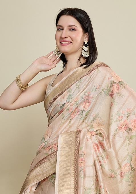 Off White Woven Cotton Saree Set