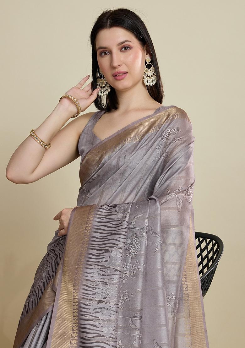 Grey Woven Cotton Saree Set