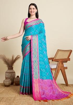 Sky Blue Woven Patola Saree Set