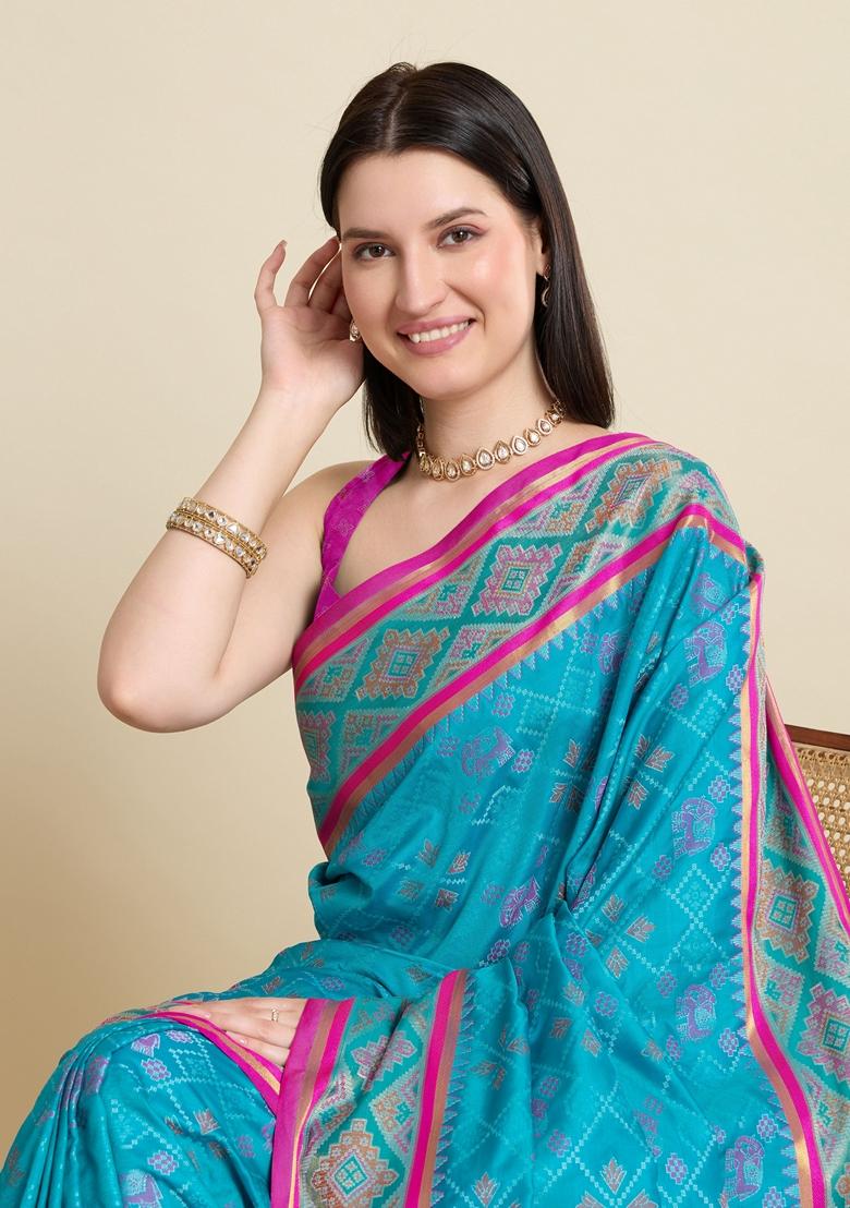 Sky Blue Woven Patola Saree Set