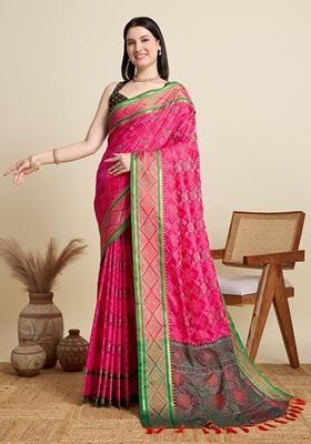 Pink Woven Patola Saree Set