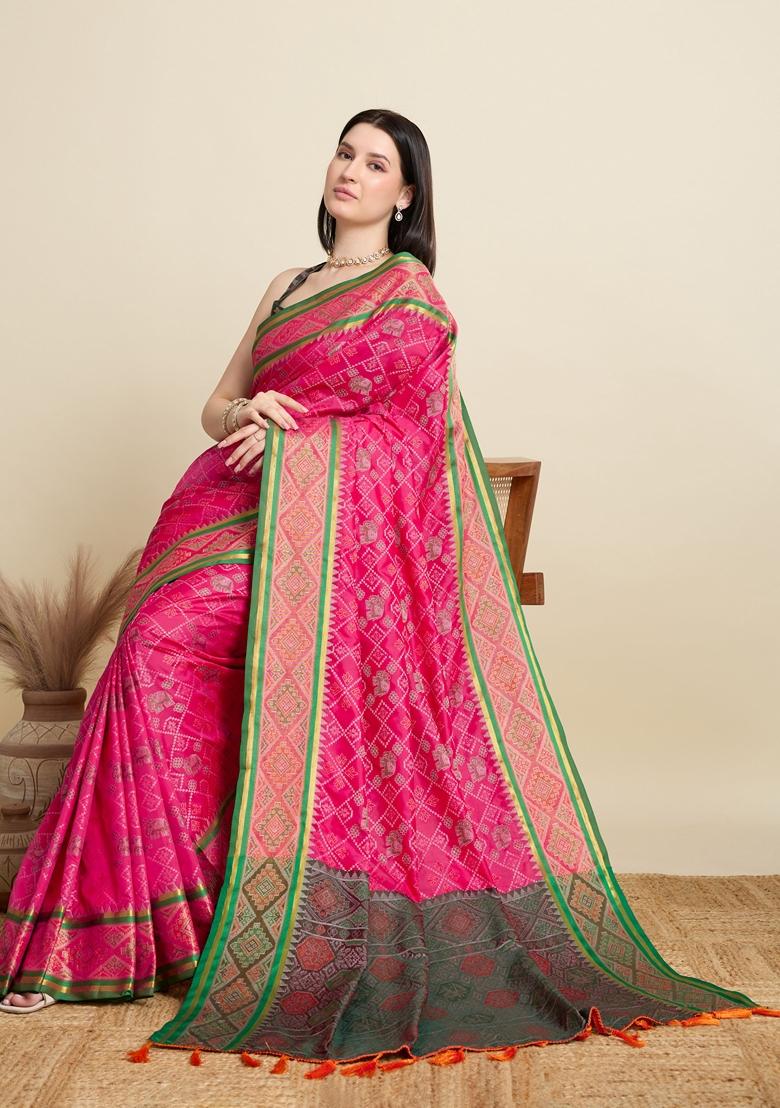 Pink Woven Patola Saree Set