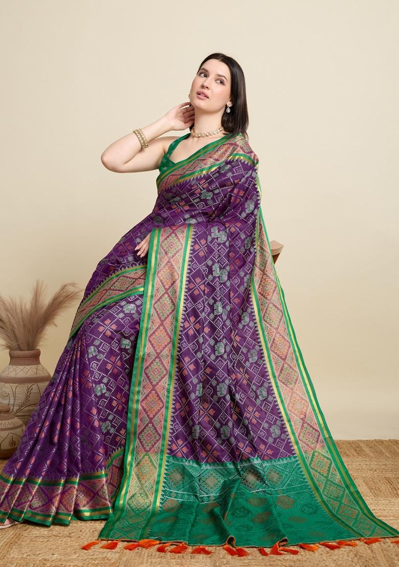 Purple Woven Patola Saree Set