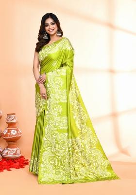 Olive Printed Silk Saree Set