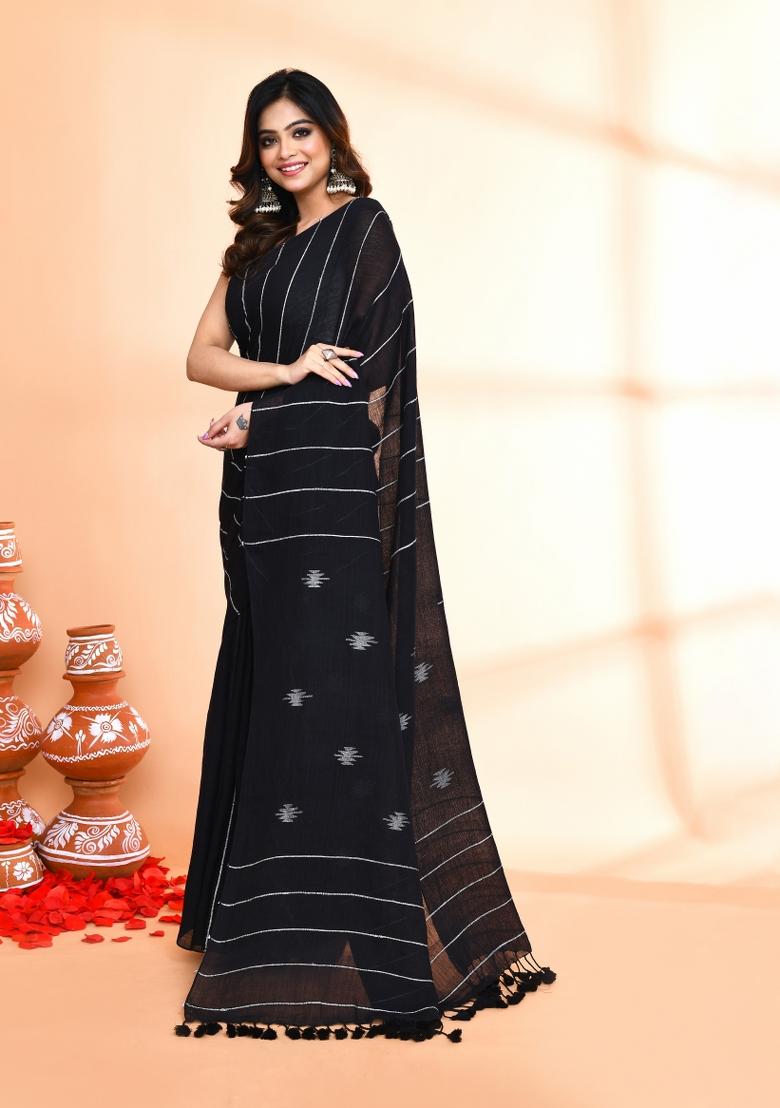 Black Jamdani Cotton Saree Set