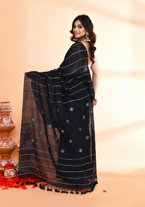 Black Jamdani Cotton Saree Set