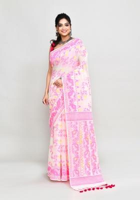 Off White Jamdani Cotton Blend Saree Set