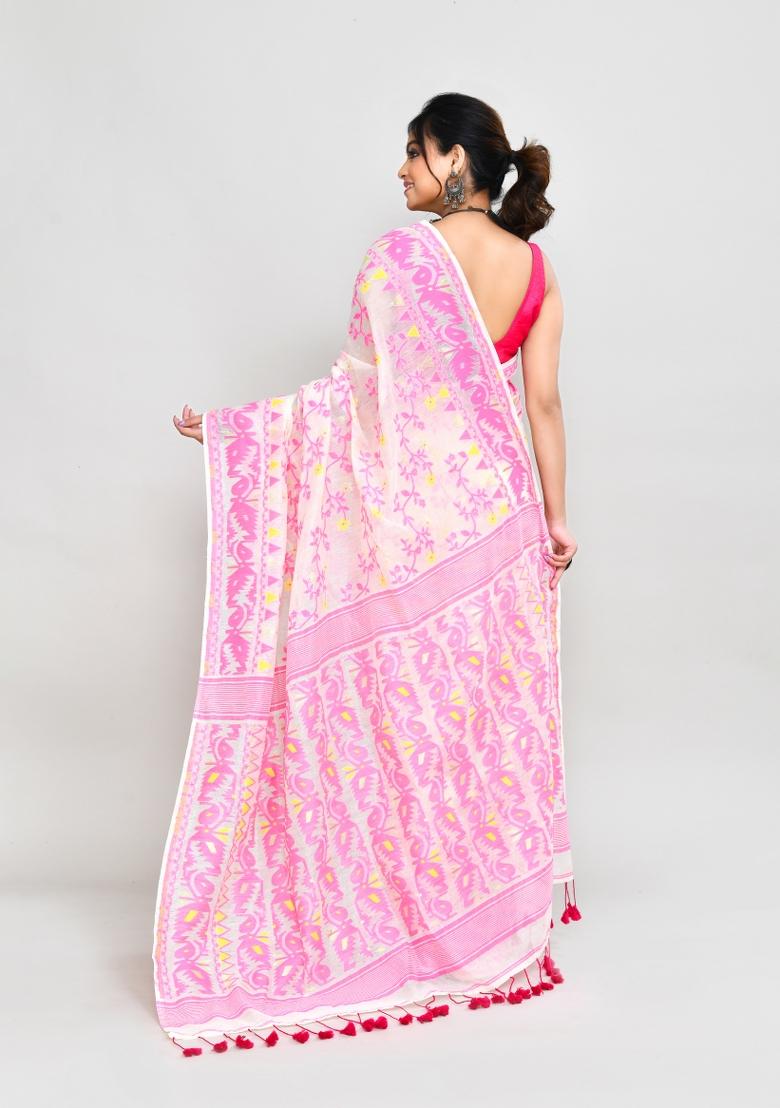 Off White Jamdani Cotton Blend Saree Set
