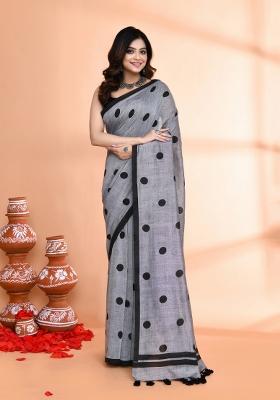 Silver Printed Cotton Saree Set