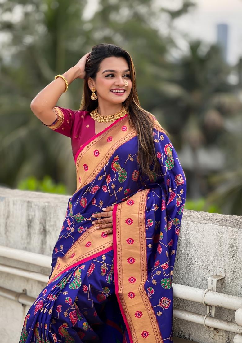 Pink Zari Woven Silk Blend Saree Set