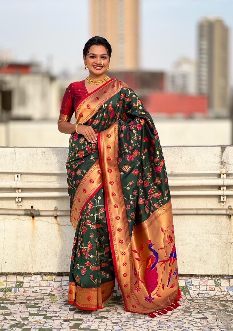 Red Zari Woven Silk Blend Saree Set