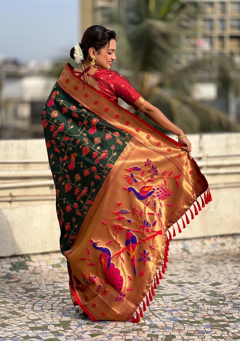 Red Zari Woven Silk Blend Saree Set