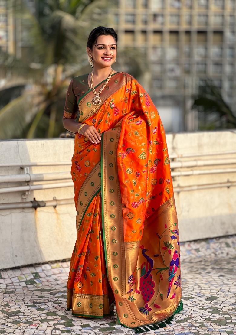 Green Zari Woven Silk Blend Saree Set
