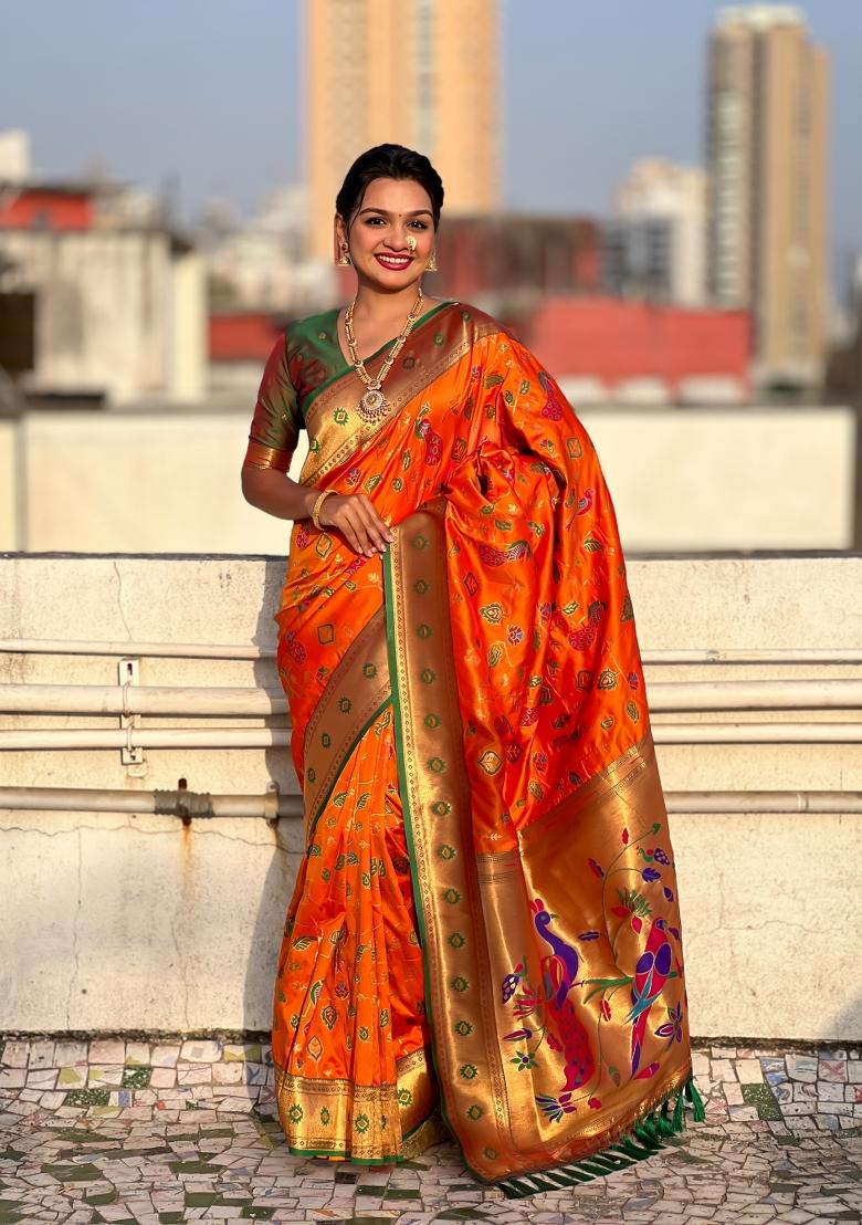 Green Zari Woven Silk Blend Saree Set