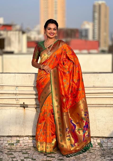 Green Zari Woven Silk Blend Saree Set