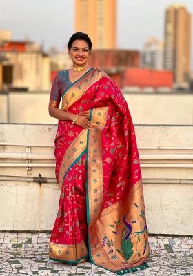 Purple Zari Woven Silk Blend Saree Set