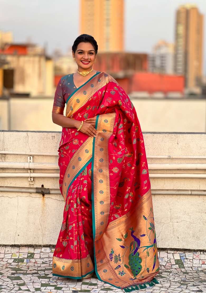 Purple Zari Woven Silk Blend Saree Set for Diwali and Festive Wear - Indya