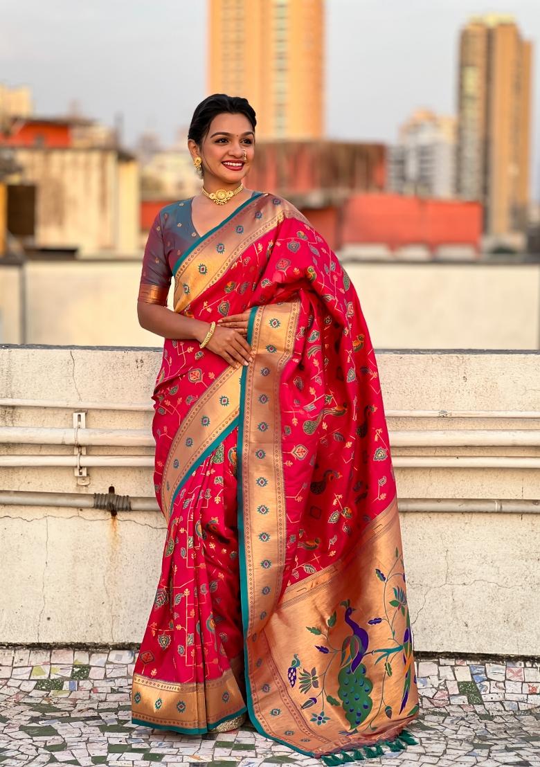 Purple Zari Woven Silk Blend Saree Set