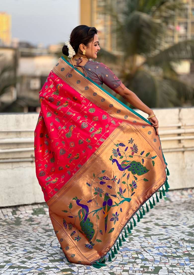Purple Zari Woven Silk Blend Saree Set for Diwali and Festive Wear - Indya