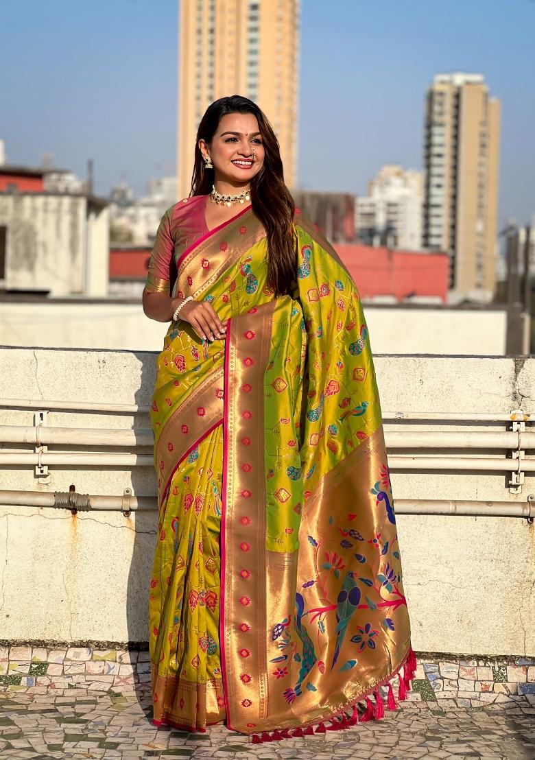 Pink Zari Woven Silk Blend Saree Set