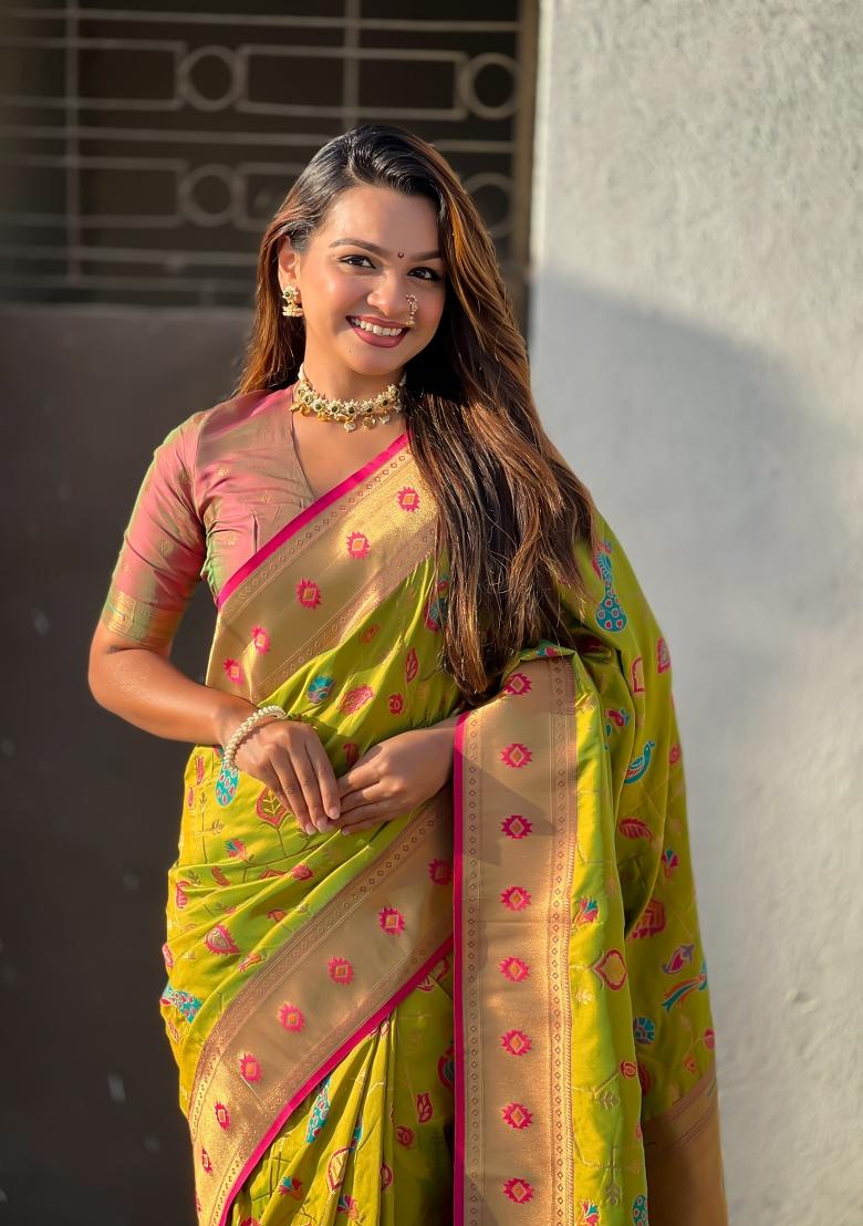 Pink Zari Woven Silk Blend Saree Set