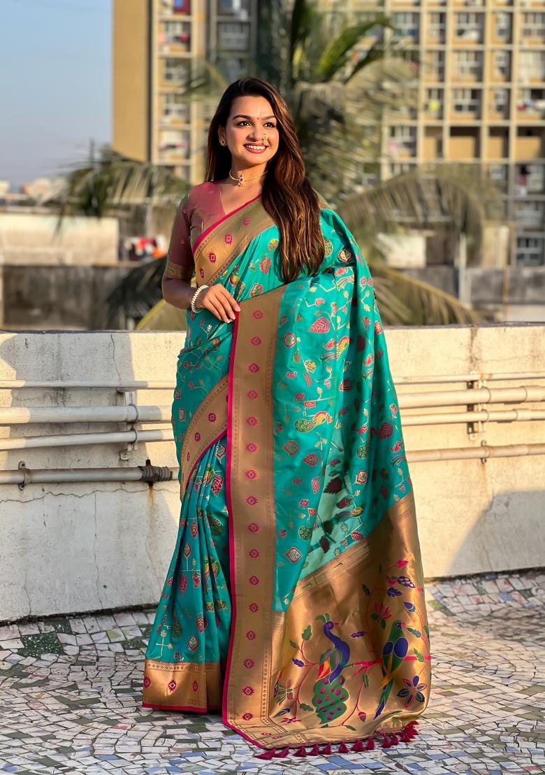 Pink Zari Woven Silk Blend Saree Set