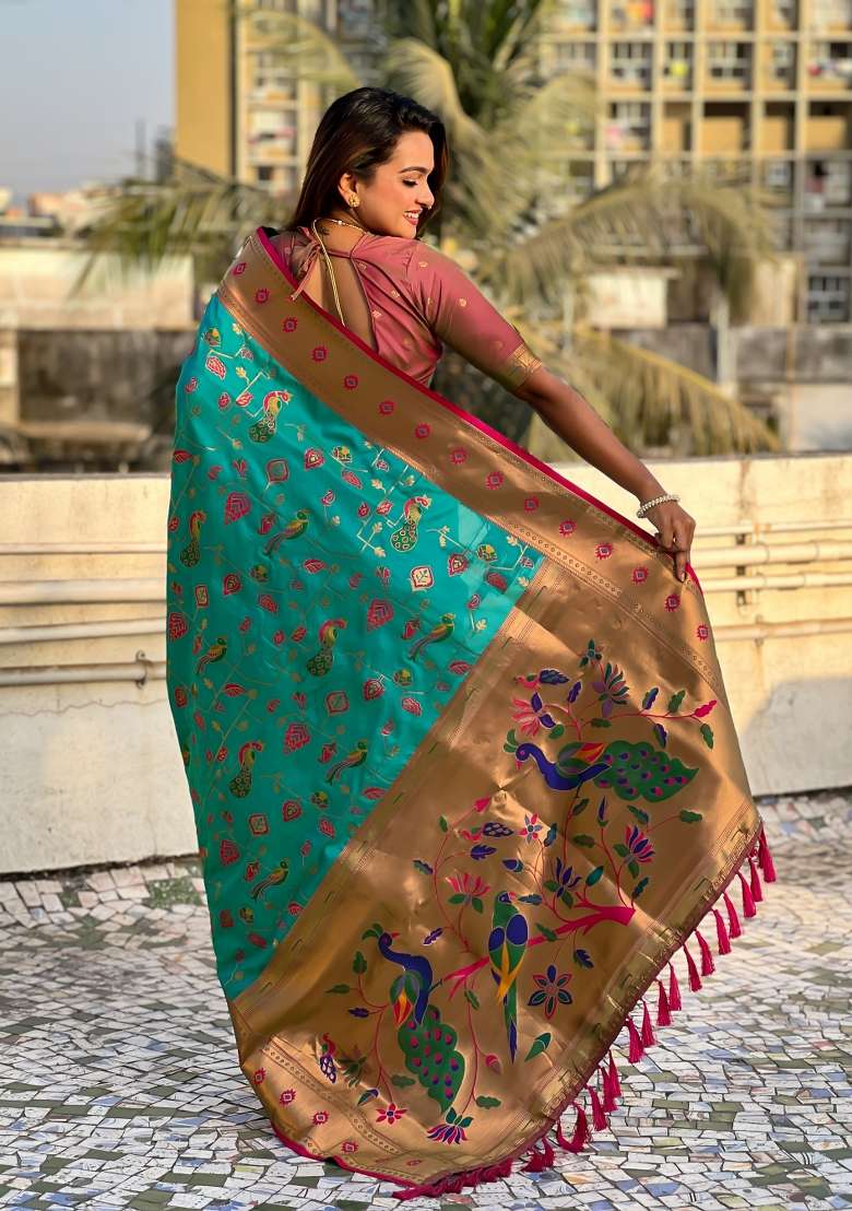 Pink Zari Woven Silk Blend Saree Set for Diwali | Wedding & Festive Wear - Indya