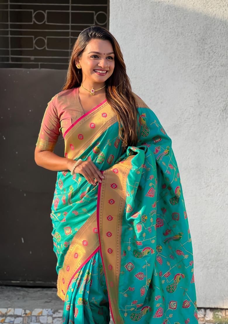 Pink Zari Woven Silk Blend Saree Set