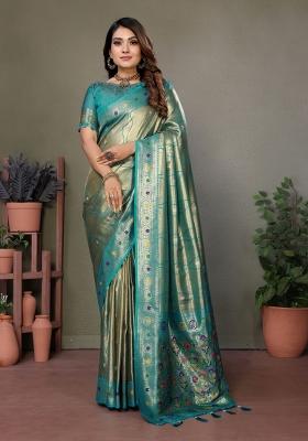 Green Zari Woven Silk Blend Saree Set