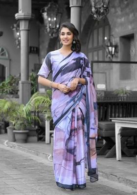 Off White Abstract Print Georgette Saree Set