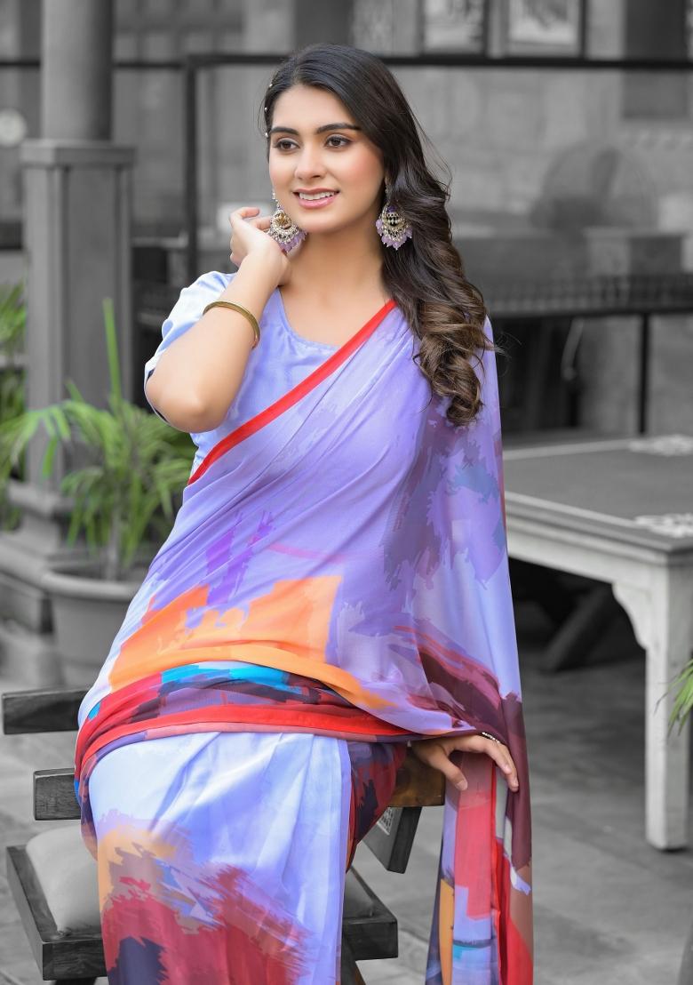 Multicolor Abstract Print Georgette Saree Set