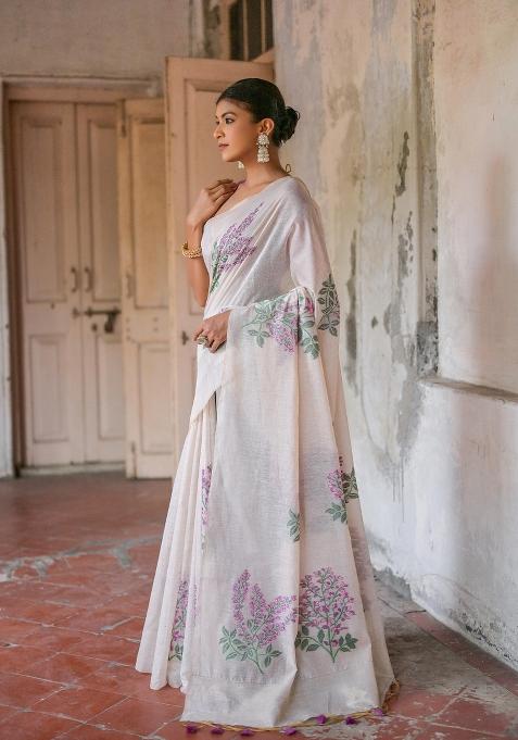 Maroon Resham Work Cotton Blend Saree Set