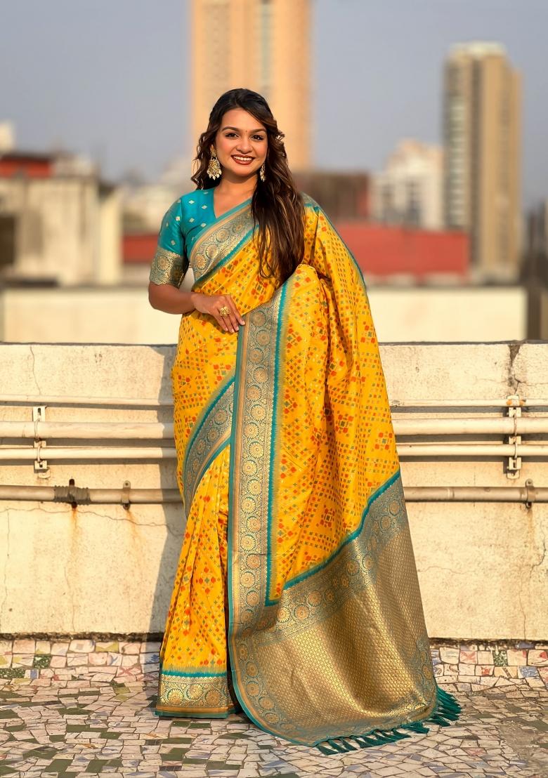 Blue Zari Woven Silk Blend Saree Set