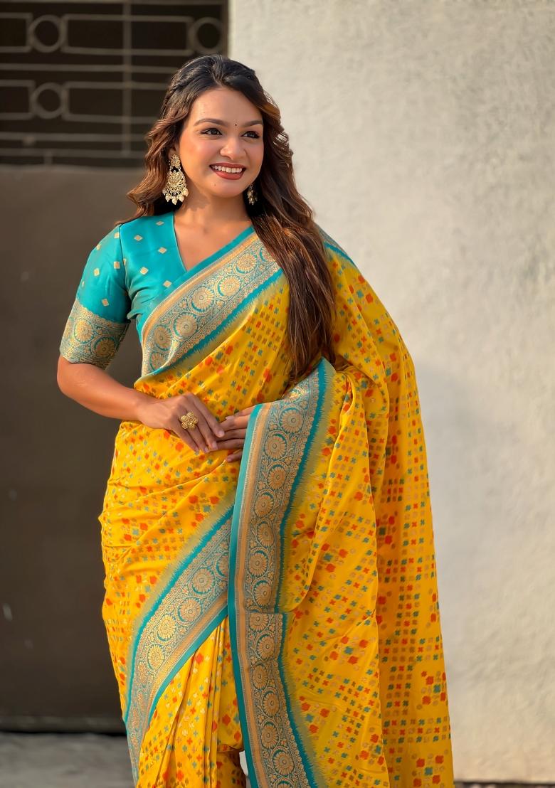 Blue Zari Woven Silk Blend Saree Set