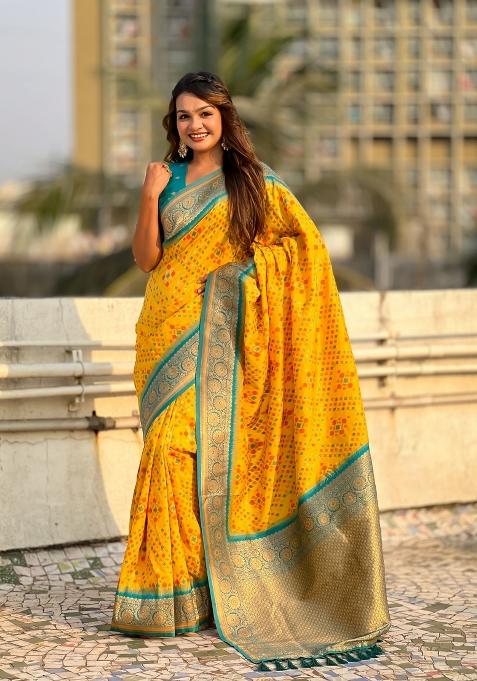 Blue Zari Woven Silk Blend Saree Set