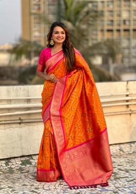 Red Zari Woven Silk Blend Saree Set