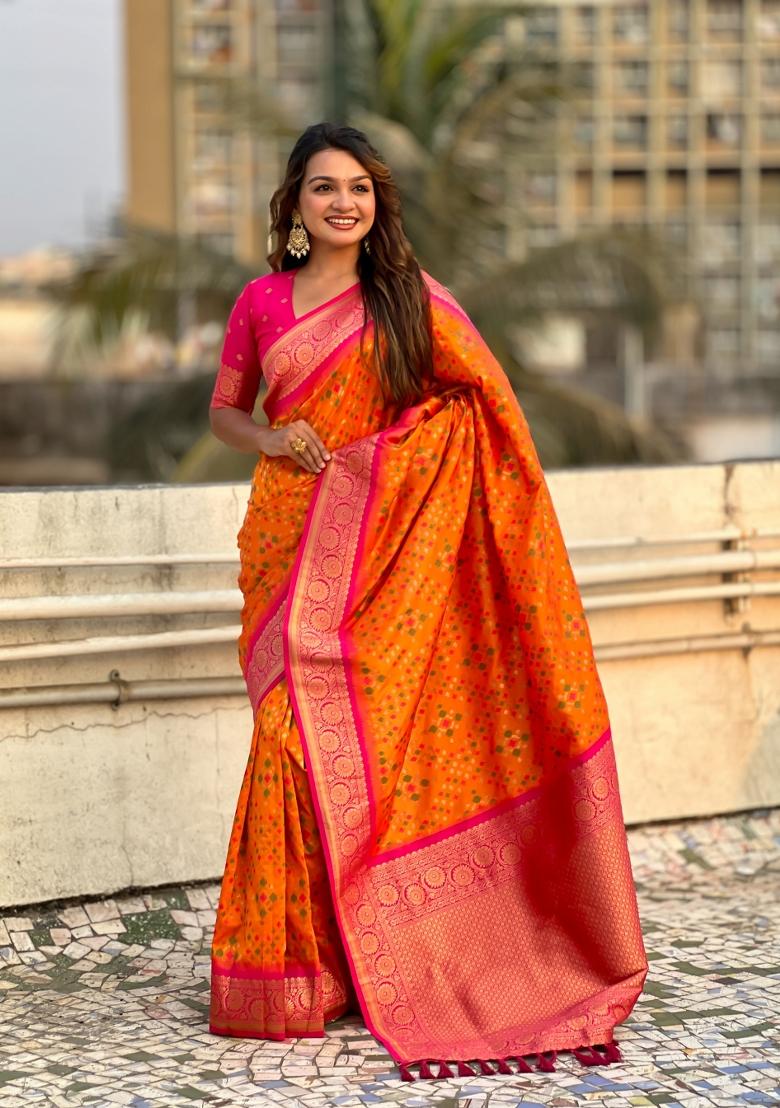 Red Zari Woven Silk Blend Saree Set