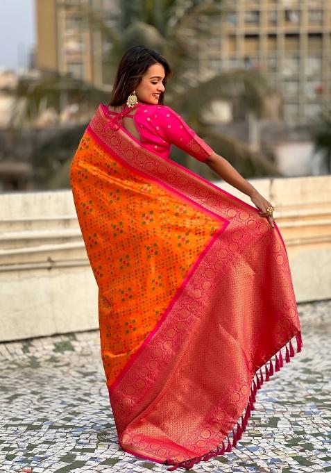Red Zari Woven Silk Blend Saree Set