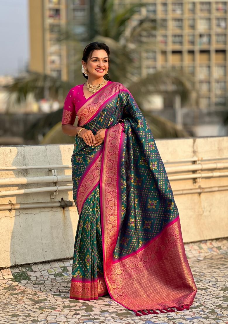 Pink Zari Woven Silk Blend Saree Set