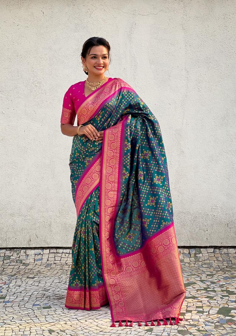 Pink Zari Woven Silk Blend Saree Set