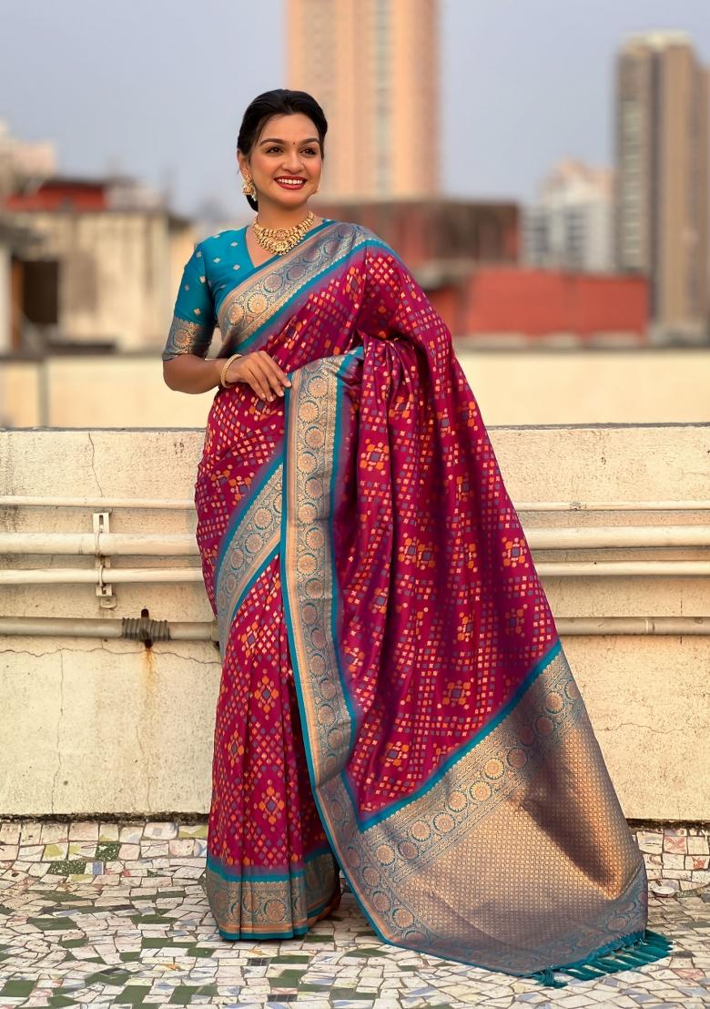 Blue Zari Woven Silk Blend Saree Set