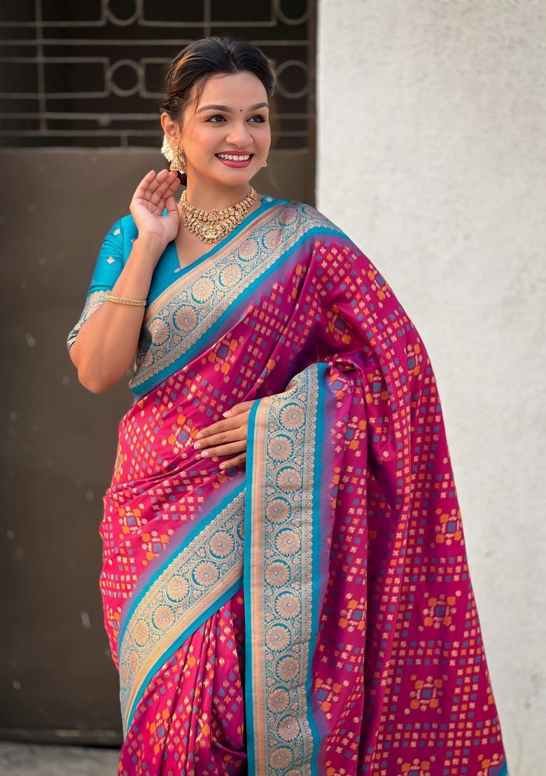 Blue Zari Woven Silk Blend Saree Set