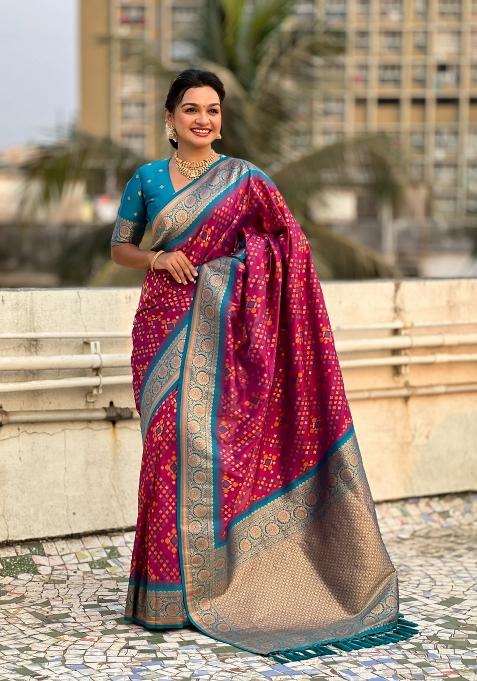Blue Zari Woven Silk Blend Saree Set