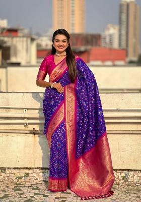 Red Zari Woven Silk Blend Saree Set