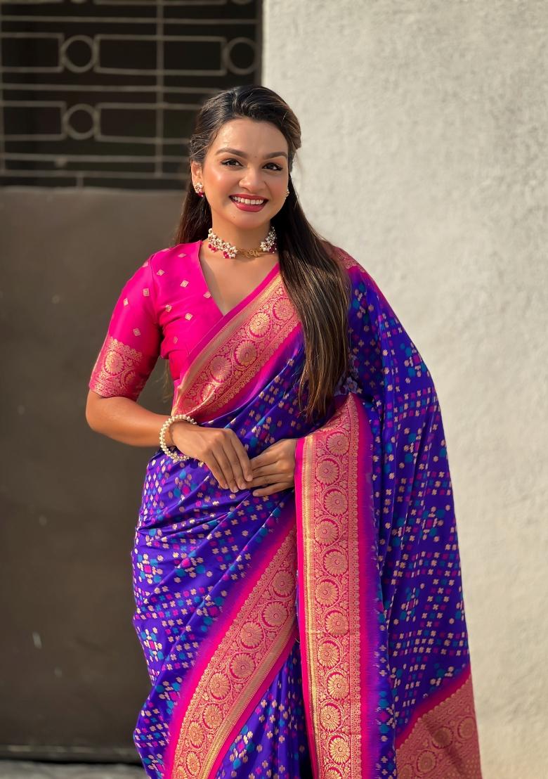 Red Zari Woven Silk Blend Saree Set