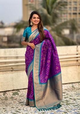 Blue Zari Woven Silk Blend Saree Set